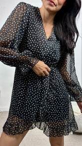 Vestido Gasa Topos Negro